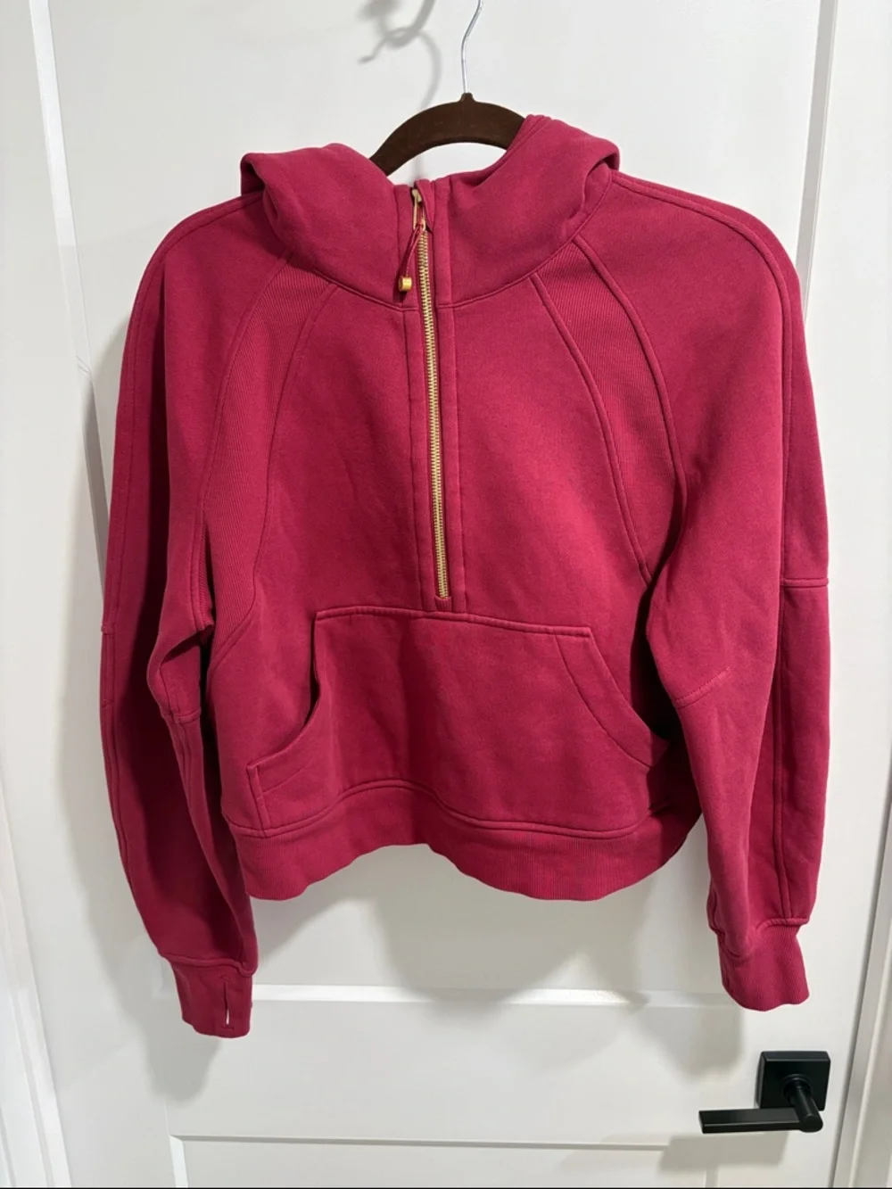 lululemon athletic half-Zip Hooded Sweatshirt in Deep Rosewood - Picture 1 of 4